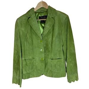 VTG Green women’s Leather Blazer Green Small Twee Cottage Scalloped Sleeve
